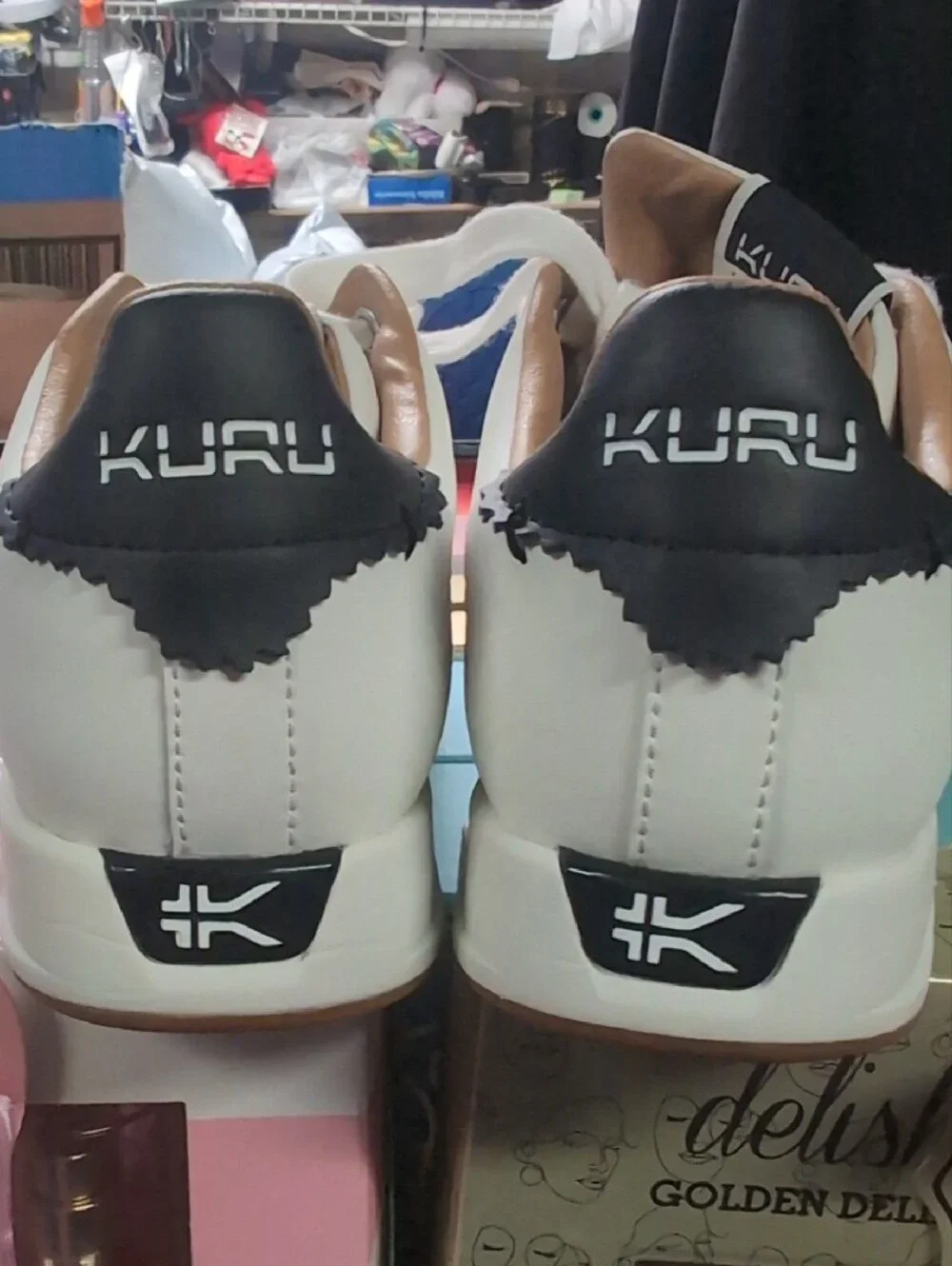 KURU Kids White Low-Top Sneakers with Black Logo Tongue